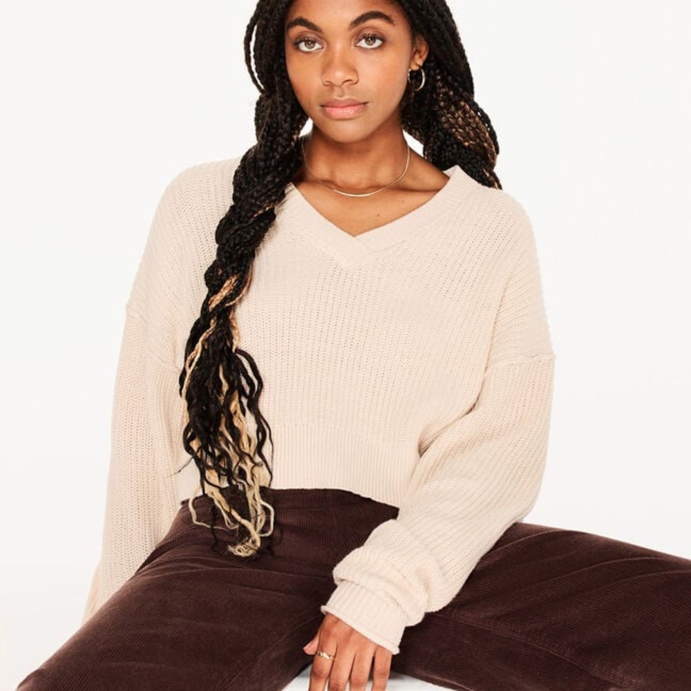 aeropostale womens cream v neck cropped sweater